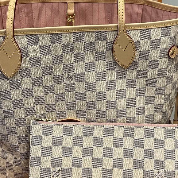 100% Authentic Louis Vuitton Damier Azur Neverfull MM w/ Rose Ballerine NWT - Picture 9 of 16